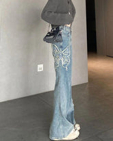 High Rise Flare Jeans mit Schmetterlings-Print
